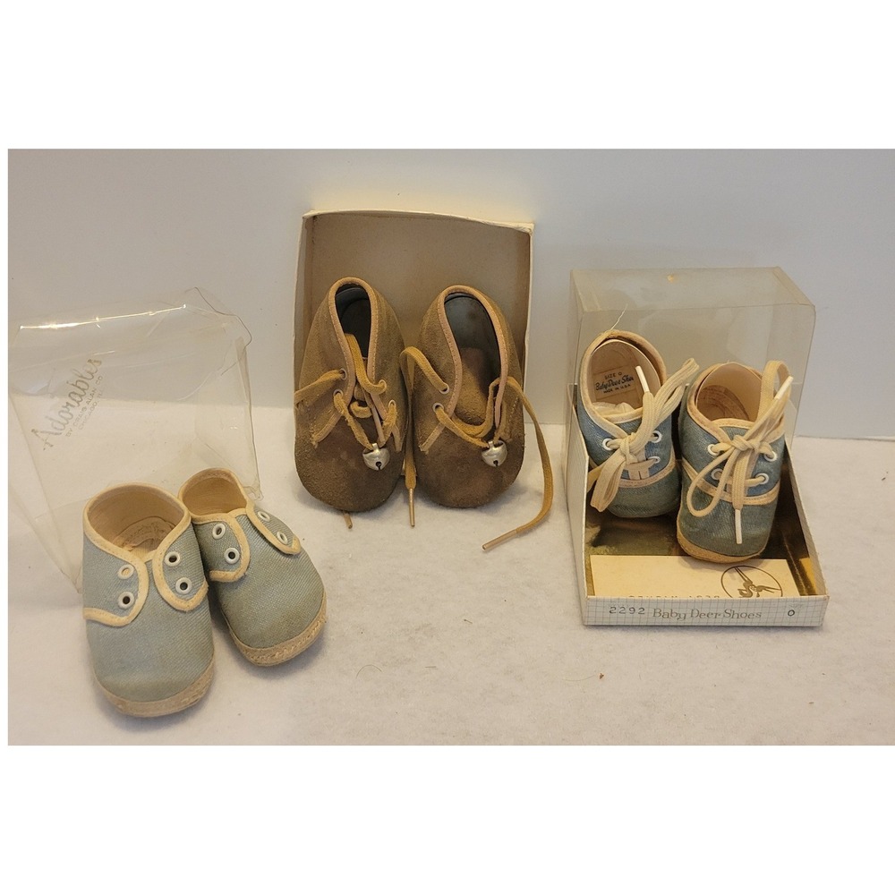 VTG Soft Sole Infant Booties Baby Deer Shoes Decor Display Lot of 3 Mid Century